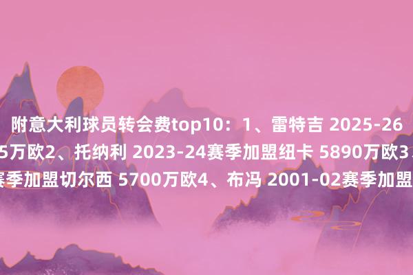 附意大利球员转会费top10：1、雷特吉 2025-26赛季