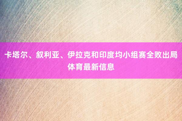 卡塔尔、叙利亚、伊拉克和印度均小组赛全败出局体育最新信息